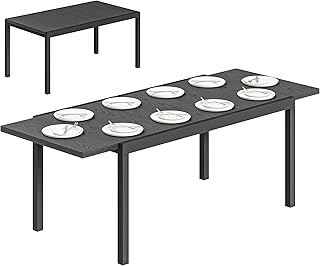 Outsunny Ausziehbarer Gartentisch 154–214 cm, Tischplatte aus Aluminium in Holzoptik – Robuster Esstisch für den Außenbereich mit höhenverstellbaren Beinen – Terrassenmöbel für 8–10 Personen,