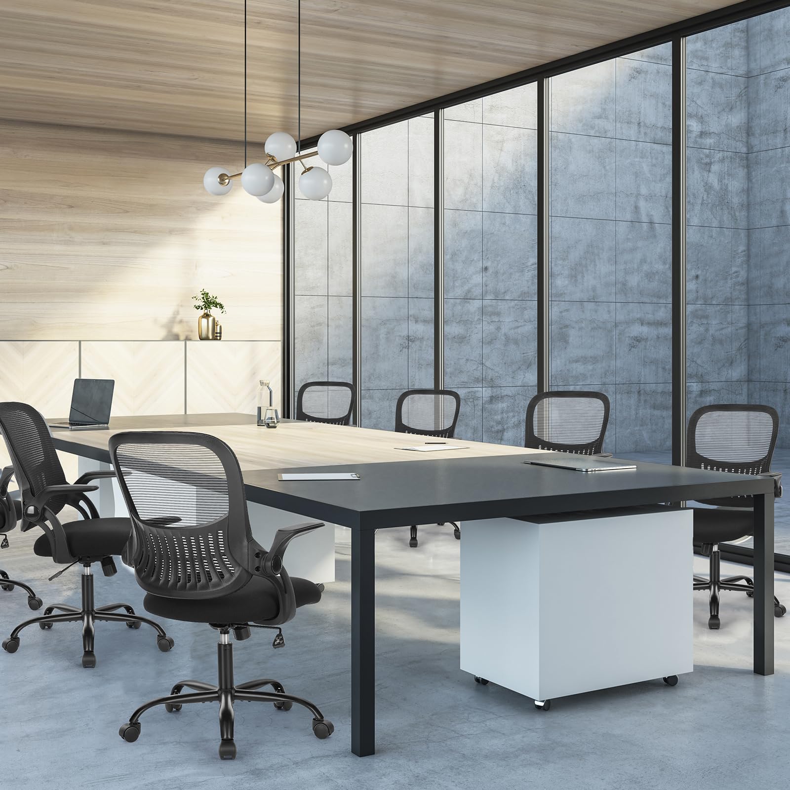 Sweetcrispy Bürostuhl Ergonomisch Escritorio con Soporte Lumbar, Altura Ajustable, reposabrazos, Silla Adecuada para Oficina y Dormitorio, Metal Plástico, Negro, Normal