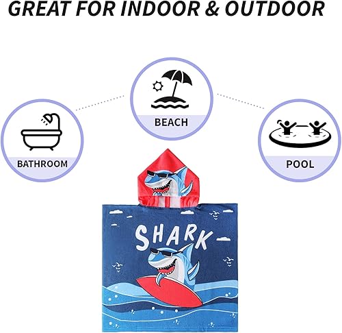 Miniatura 5 de NovForth Toalla de playa para niños y niñas, toalla de baño con capucha, toalla de piscina para niños pequeños con capucha