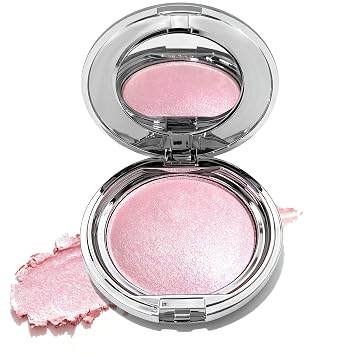 Highlighters Makeup Palettes,Face Glitter Glow Makeup Natural Glow Finish,Face Body Highlighters & Luminizers, Pearl Shimmer Highlighter Makeup Smooth Baked Powder,03-Pink Galaxy