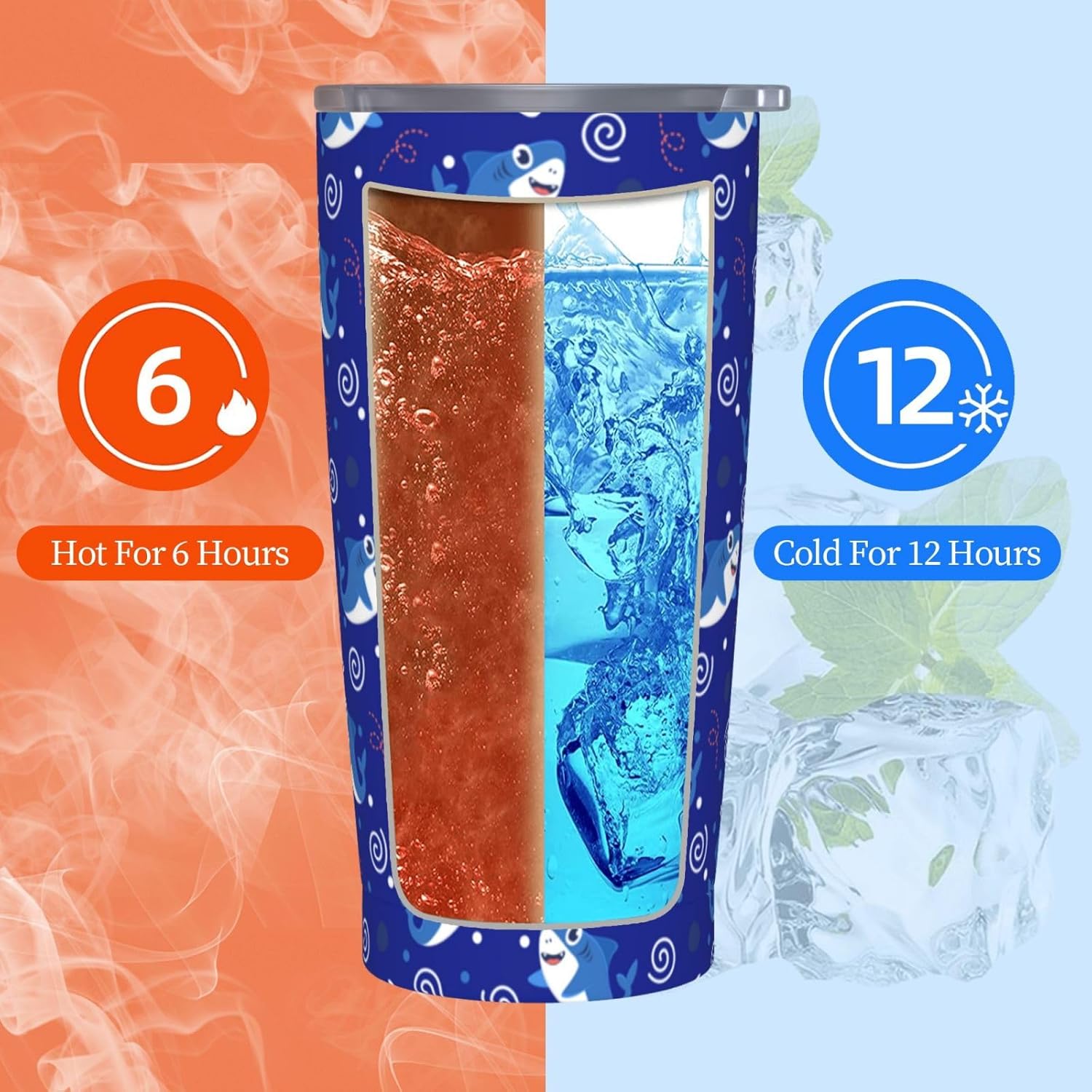 Shark Tumbler 20oz Animal Stainless Steel Insulated Tumblers with Lid and Straw Navy Blue Travel Coffee Mug Tea Wine Cups Water Bottle Sport Gifts for Women - Image 6