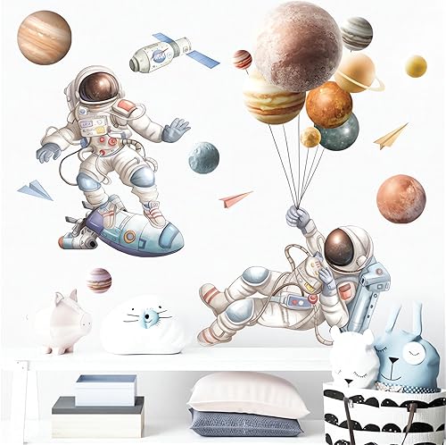 Miniatura 1 de Calcomanías de pared de cielo estrellado de astronautas, sacinora Earth Cosmos, vinilo extraíble para niños, bebés, sala de estar, habitación de los