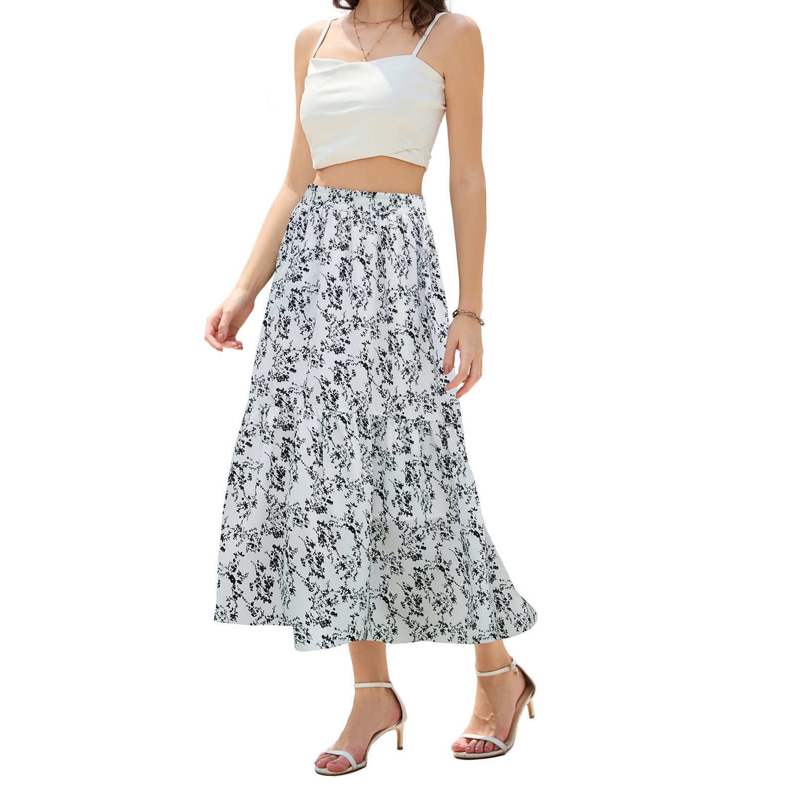 Abaadlw Maxi Skirts for Women with Pockets Long Midi Length Casual Skirt for Holiday