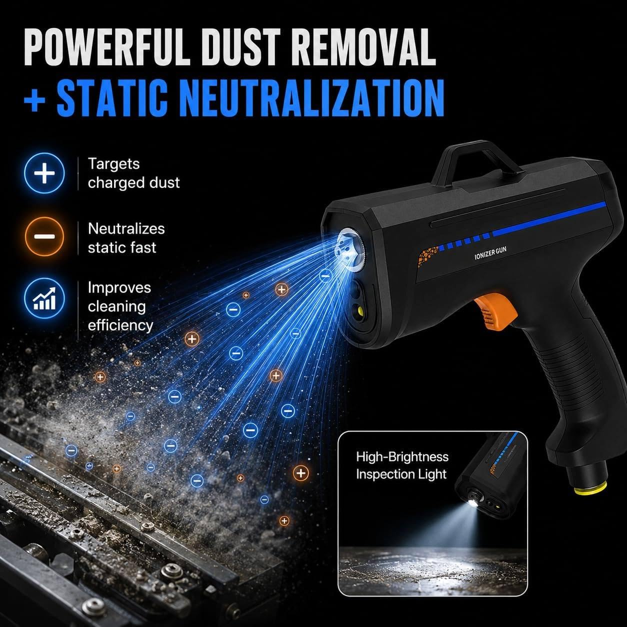 Pistola De Aire Ionizante Mejorada, Eliminador De Electricidad EstáTica De 24 V, Pistola AntiestáTica Y Luz De DeteccióN De Polvo Para La EliminacióN De EstáTica En Entornos Industriales. EconomyTyp