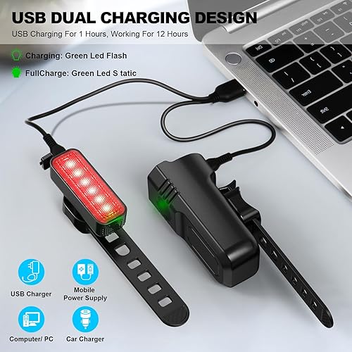 Miniatura 4 de Luces de bicicleta recargables por USB, IP65 impermeable para bicicleta y luces traseras para ciclismo de montaña, luces LED ultra brillantes para
