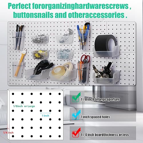 Miniatura 10 de Roowest Juego de 60 cubos de tablero de clavijas, organizador de pared con ganchos y bucles, surtido de ganchos para clavijas, accesorio organizador