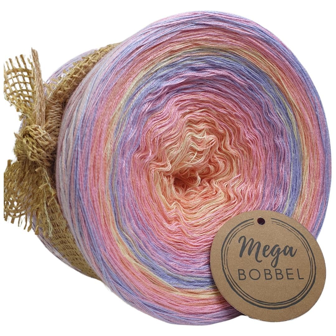 MegaBobbel*Strudel mit Quarz & Magic*A505* (Außenfarbe: Rosa+Magic) Farbverlaufsgarn - Lace Garn Bobbel Wolle zum Häkeln & Stricken - 50% Baumwolle/50% Polyacryl (4 fädig, 3750m)