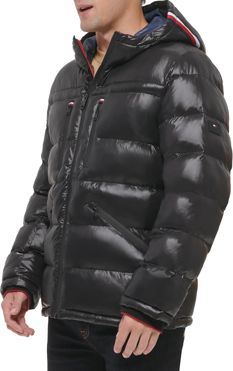 Tommy Hilfiger Mens Tommy Hilfiger Men's Shiny Midweight Logo Puffer - Image 4