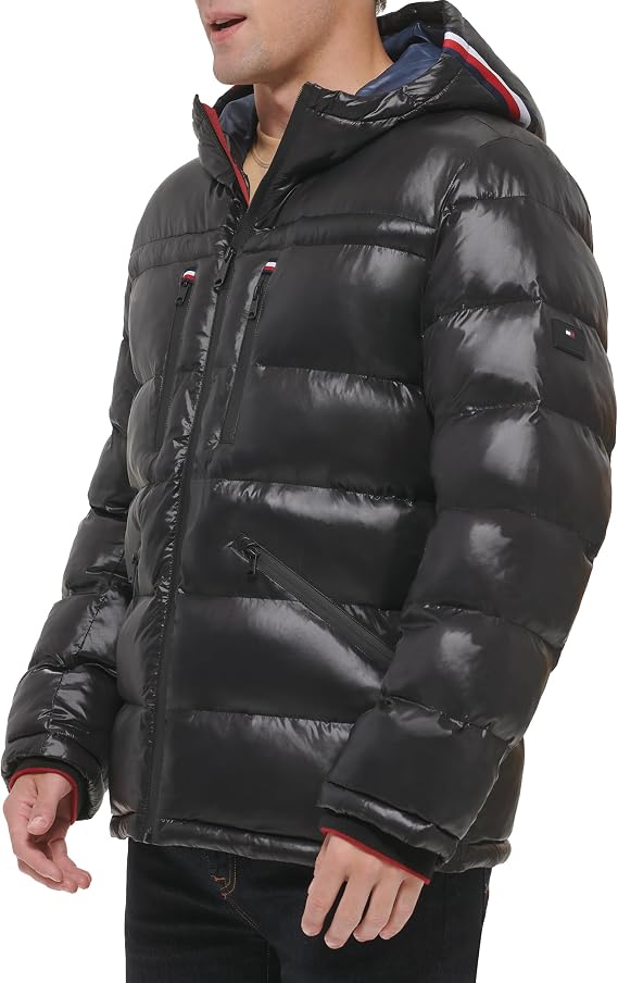 Tommy Hilfiger Mens Tommy Hilfiger Men's Shiny Midweight Logo Puffer