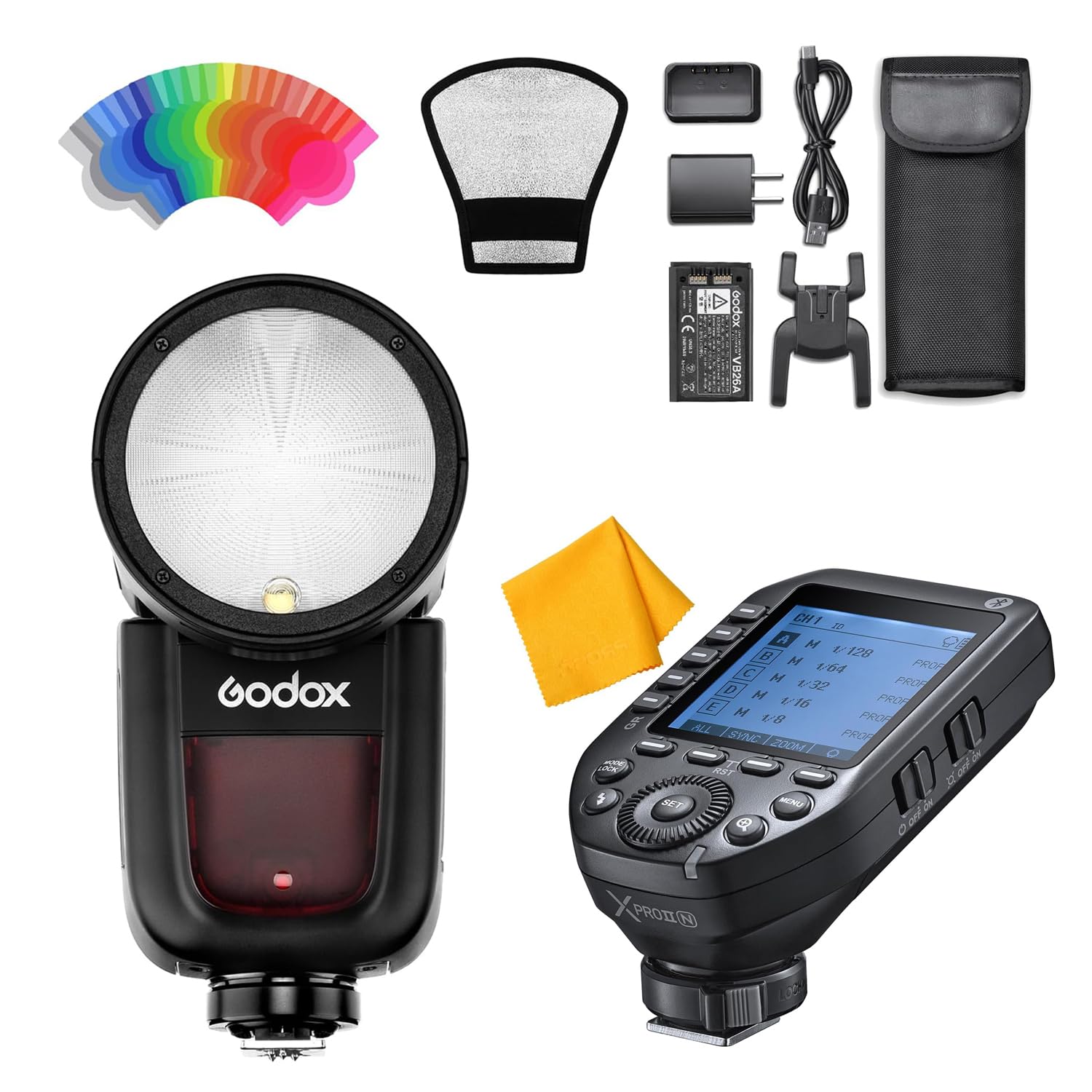 GODOX XProII-N TTL Wireless Flash Trigger for Nikon Cameras and GODOX V1-N Round Head Flash Speedlite for Nikon