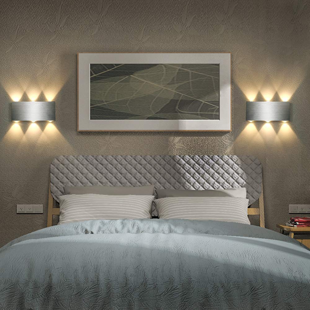 Lightess 18W LED Wandlampe Innen Wandleuchte Silber Leuchte Up Down Wand aus Aluminium Wandleuchten für für Schlafzimmer Flur Wohnzimmer Treppenhaus Warmweiß | Aluminium 1800LM 3000K, 18x8x3cm, AC85-266V, flach, Augenschutz, für Wohnzimmer Schlafzimmer Fl