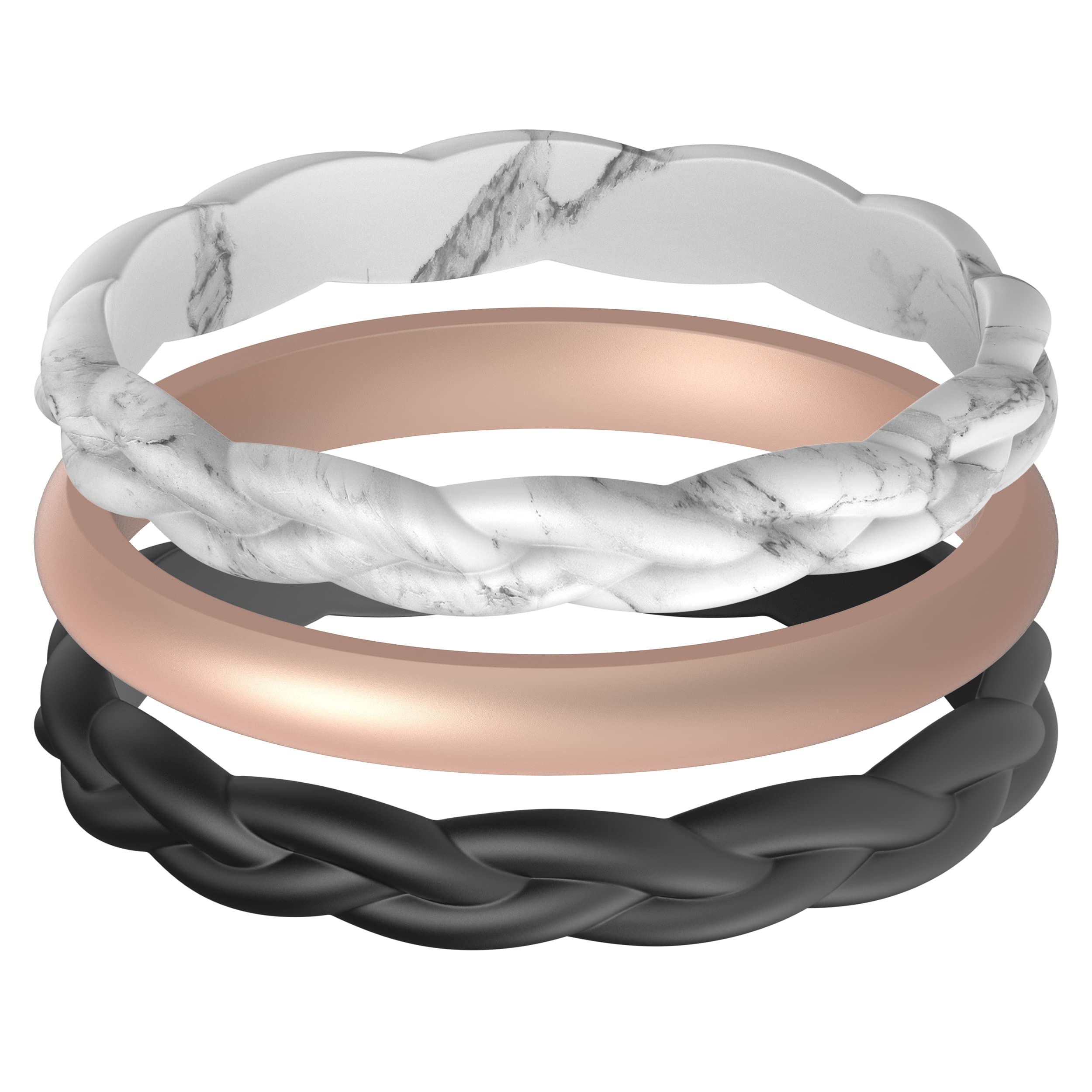 ThunderFit Women Silicone Wedding Bands - Stackable Rings Pack (Set of 3) - Unique Designs