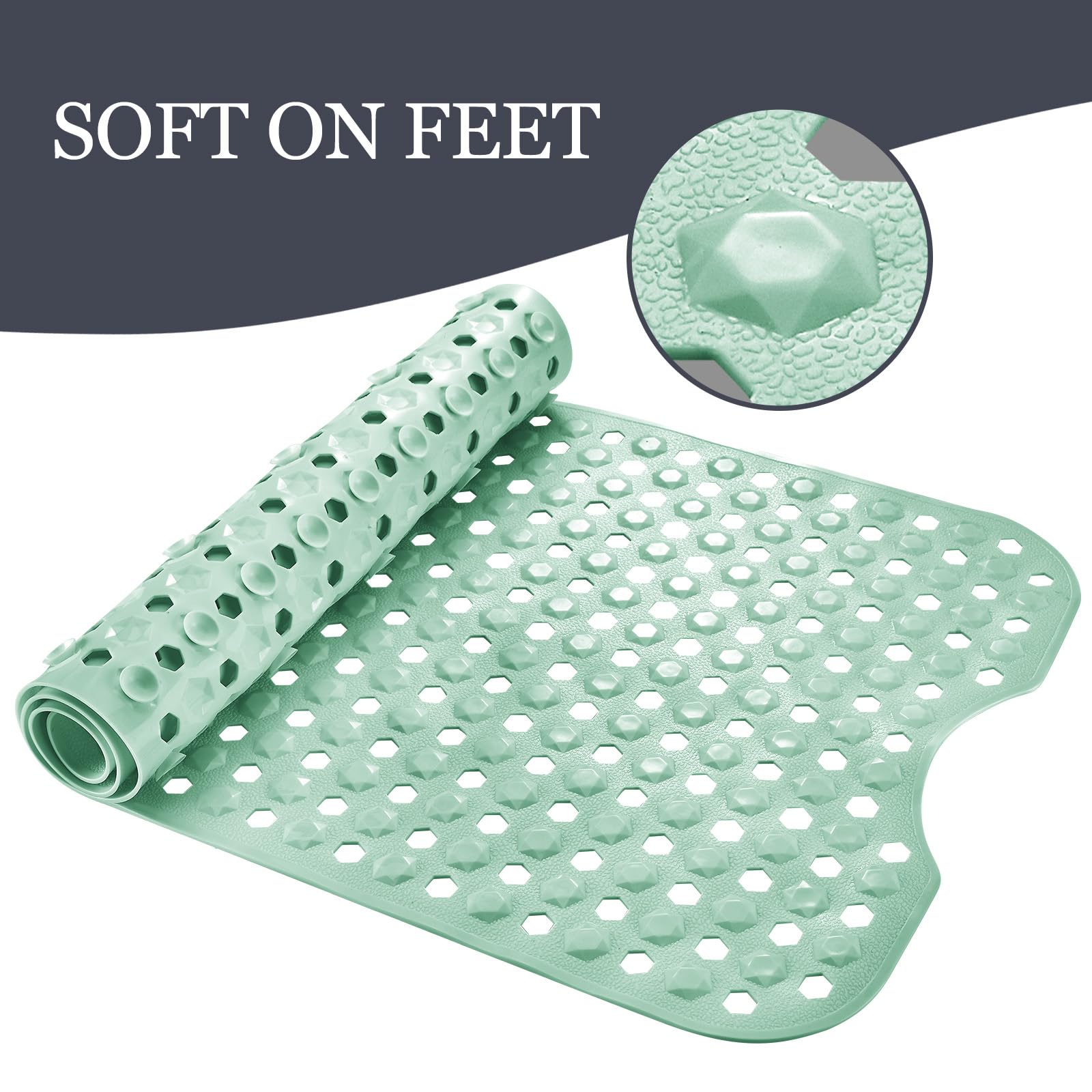 DOPROP 100x40cm Extra Long Non-Slip Bathtub Mat for Inside Bath - Premium Vinyl Shower Mat with Strong Suction Cups & Drain Holes, Bath Mat for Elderly, Anti-Mould Design, Tub & Toilet,Durable,Mint - Image 2