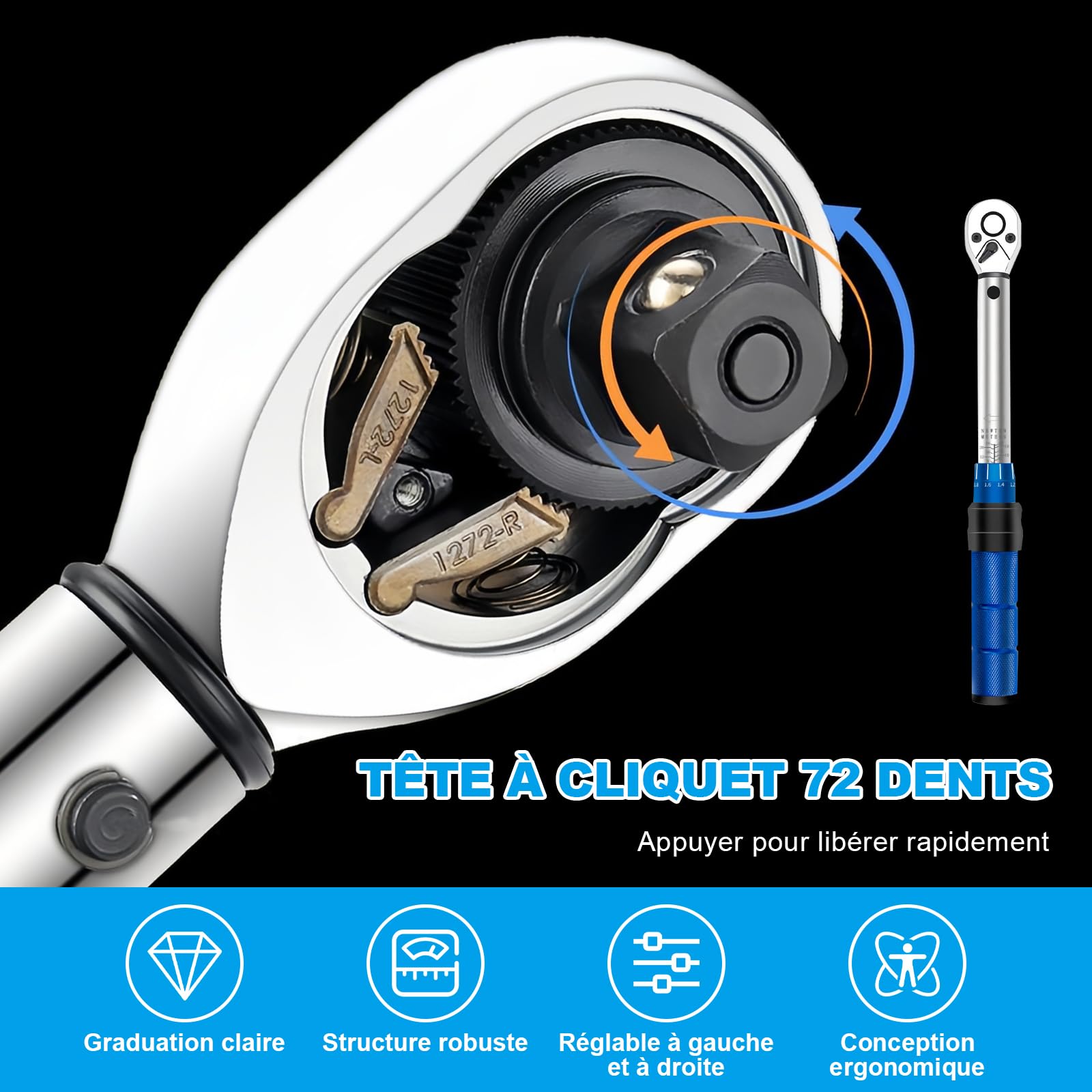 15 Pièces Clé Dynamométrique 1/4", Précision ±3%, 2-24Nm Cle Dynamométrique Velo, Cliquet Réversible à 72 Dents, Rallonge de 100 mm pour Vélo/Moto/Route