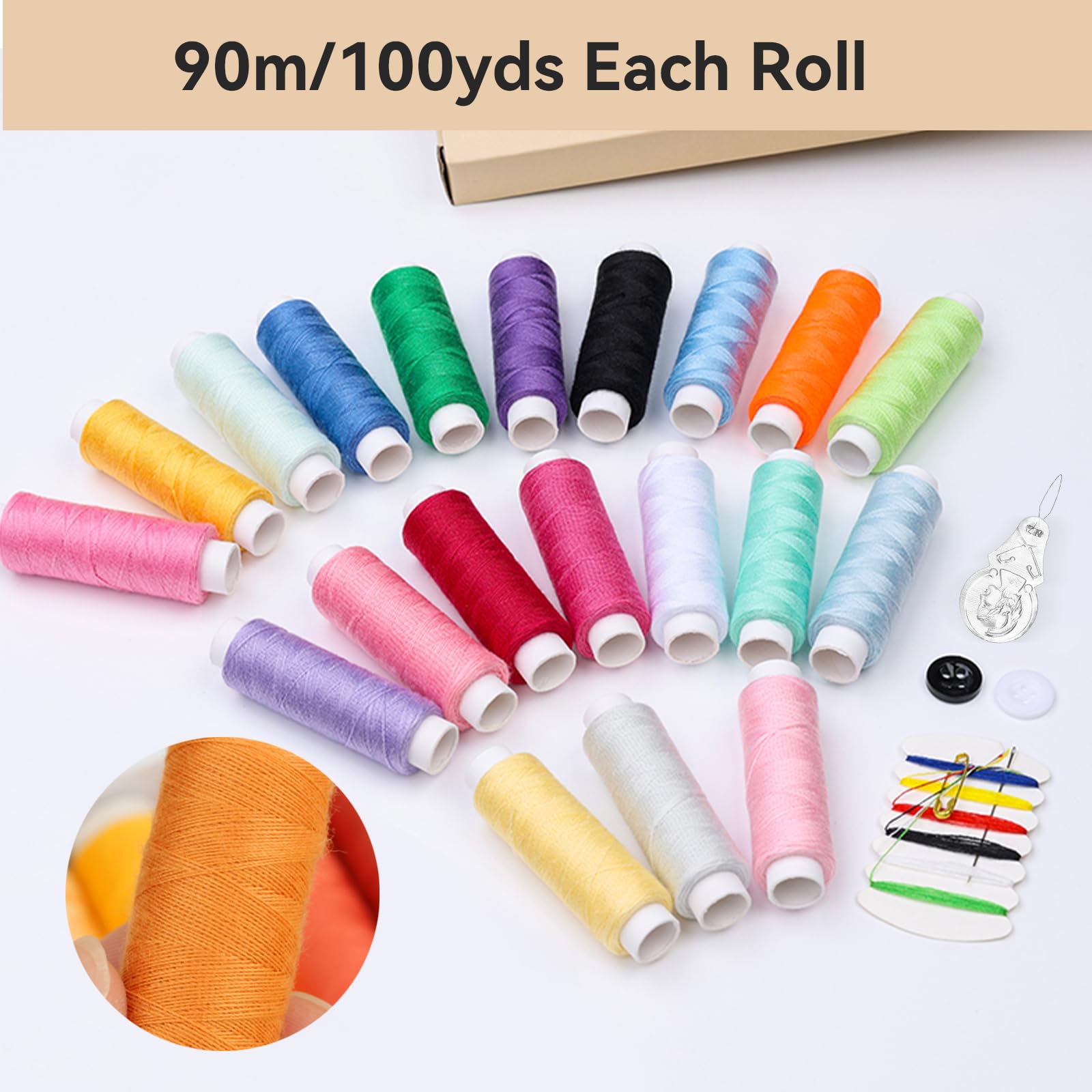 20 Color Polyester Sewing Threads, Durable Sewing Thread Set, Suitable for Household Handmade DIY(90m/100yds Each Roll) - Image 4