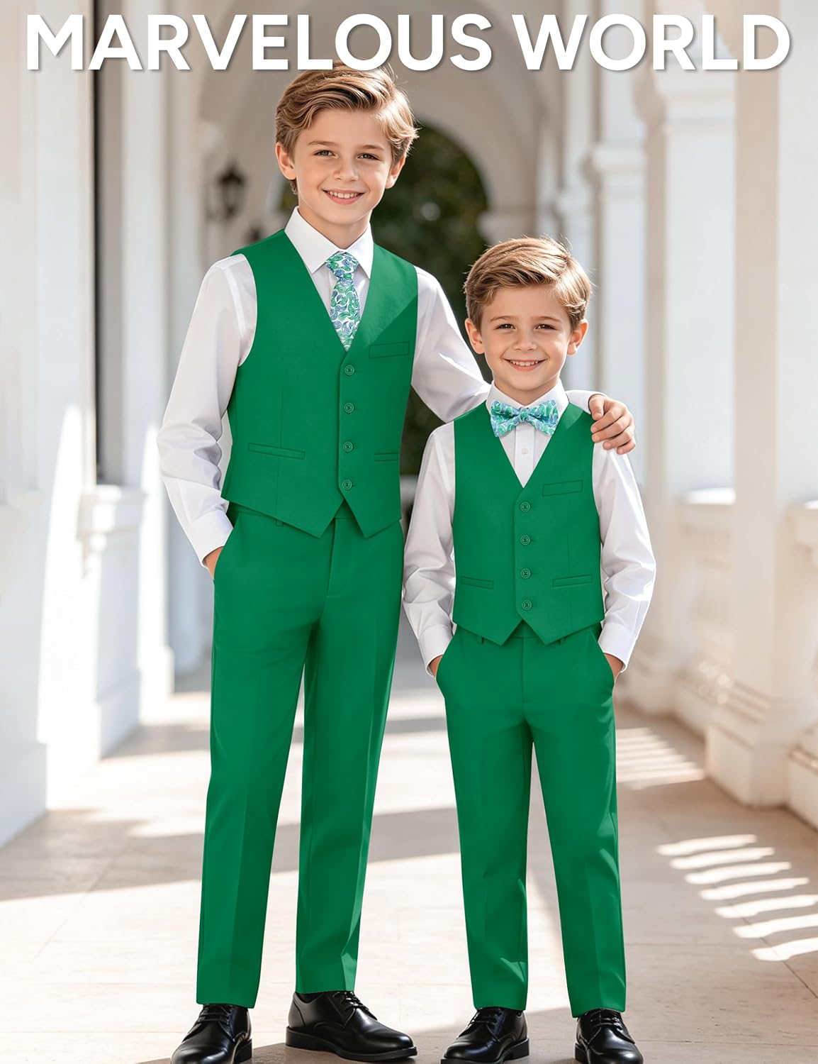 Marvelous World Boys' Formal Slim Fit Suit Set, Adjustable Waist thumbnail