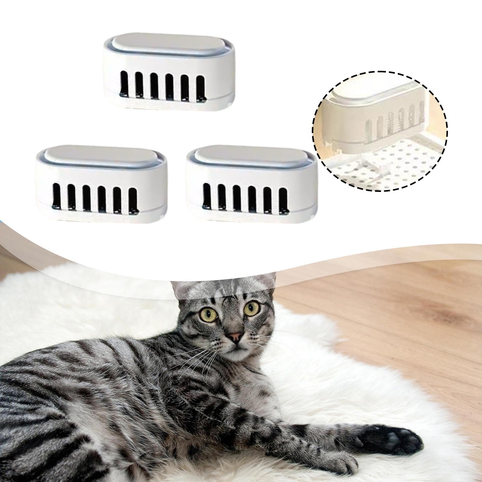 3X Désodorisants pour Litière, éliminateur d'Odeurspour Litière Chat, Intelligent pour Litière éliminer Les Odeurs d'animaux Domestiques, Parfum Frais, Installation Facile