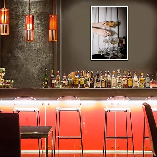Miniatura 3 de Dcvjiy Divertidas copas de champán coloridas en lienzo, arte de pared, póster retro de torre de champán, impresiones de carrito de bar, pintura,