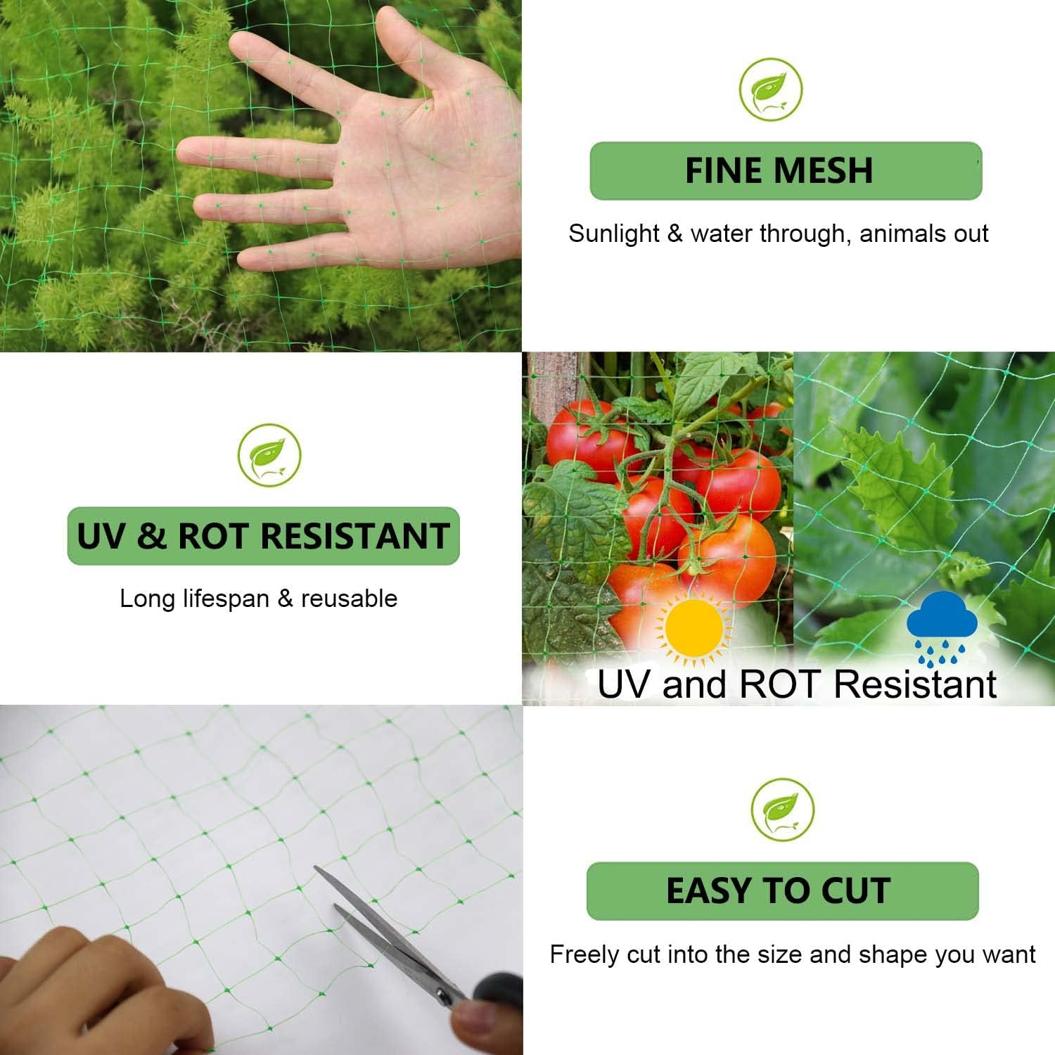UWIOFF Garden Netting, 7 x 100 FT Bird Netting for Garden Protection, Green Deer Netting for Plants Fruit Trees Vegetables from Birds, Squirrels, Other Animals image 3