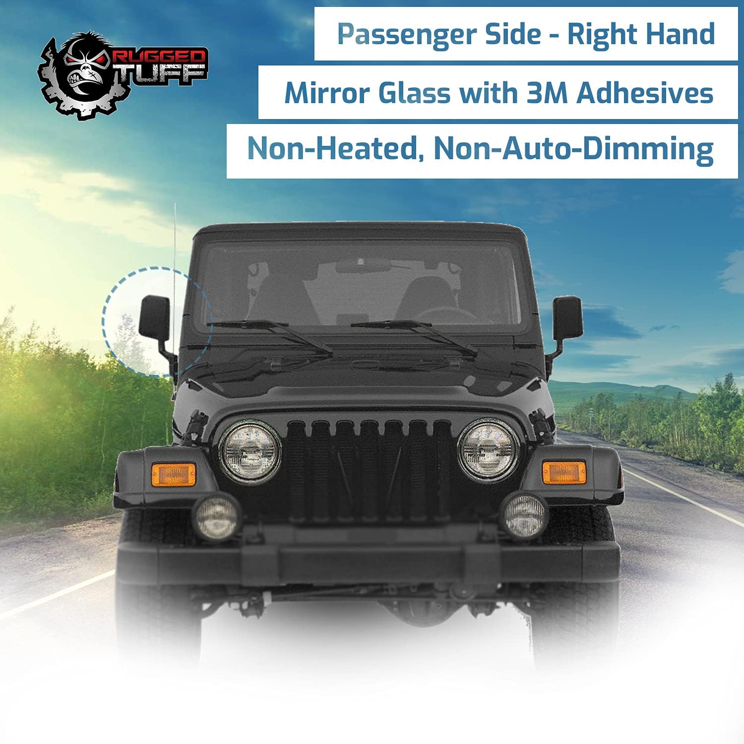 exactafit 8100R Passenger Side Mirror Glass Replacement Repair Compatible With 1987-2002 Jeep Wrangler, 1997-2002 Jeep TJ