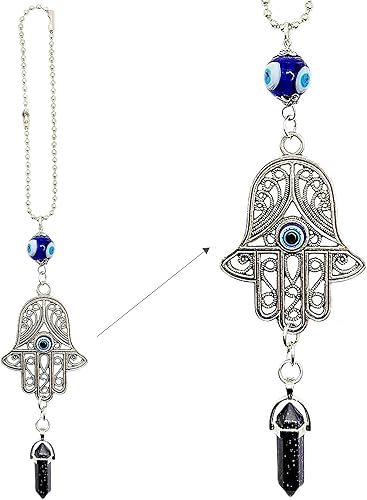 LUCKBOOSTIUM Hamsa - Amuleto de protección con mal de ojo, adorno colgante para automóvil, dije para espejo retrovisor, símbolo de buena suerte de
