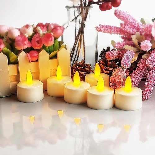 Miniatura 4 de Velas recargables con control remoto, velas de té a pilas con temporizador, 12 velas falsas eléctricas en amarillo (cable de carga USB incluido)