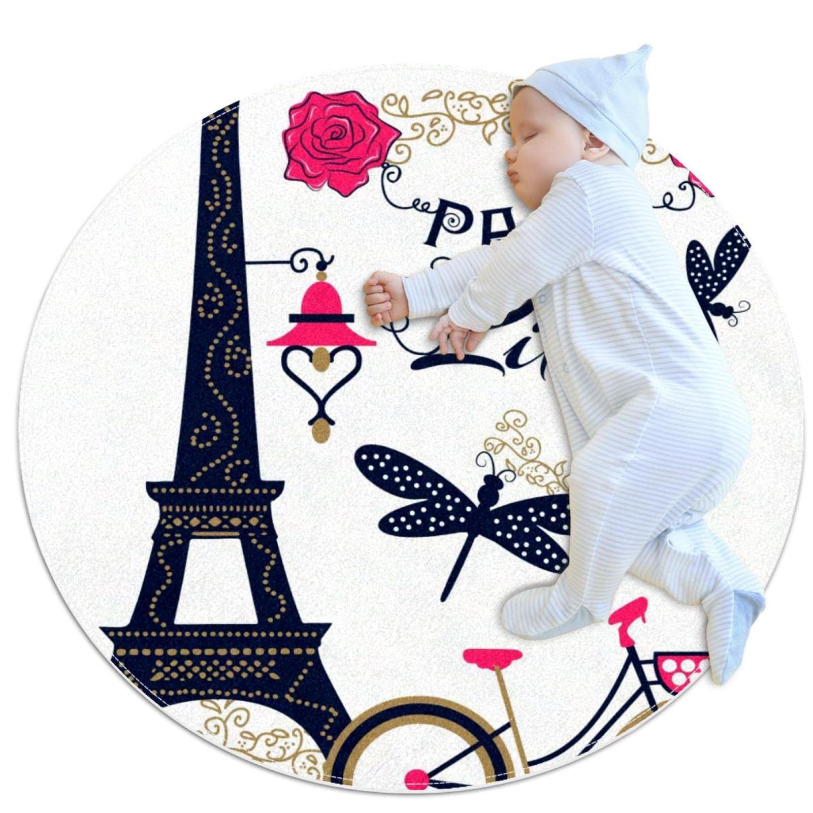 Alfombra infantil redonda de la Torre Eiffel para crear rincones de lectura y juegos infantiles