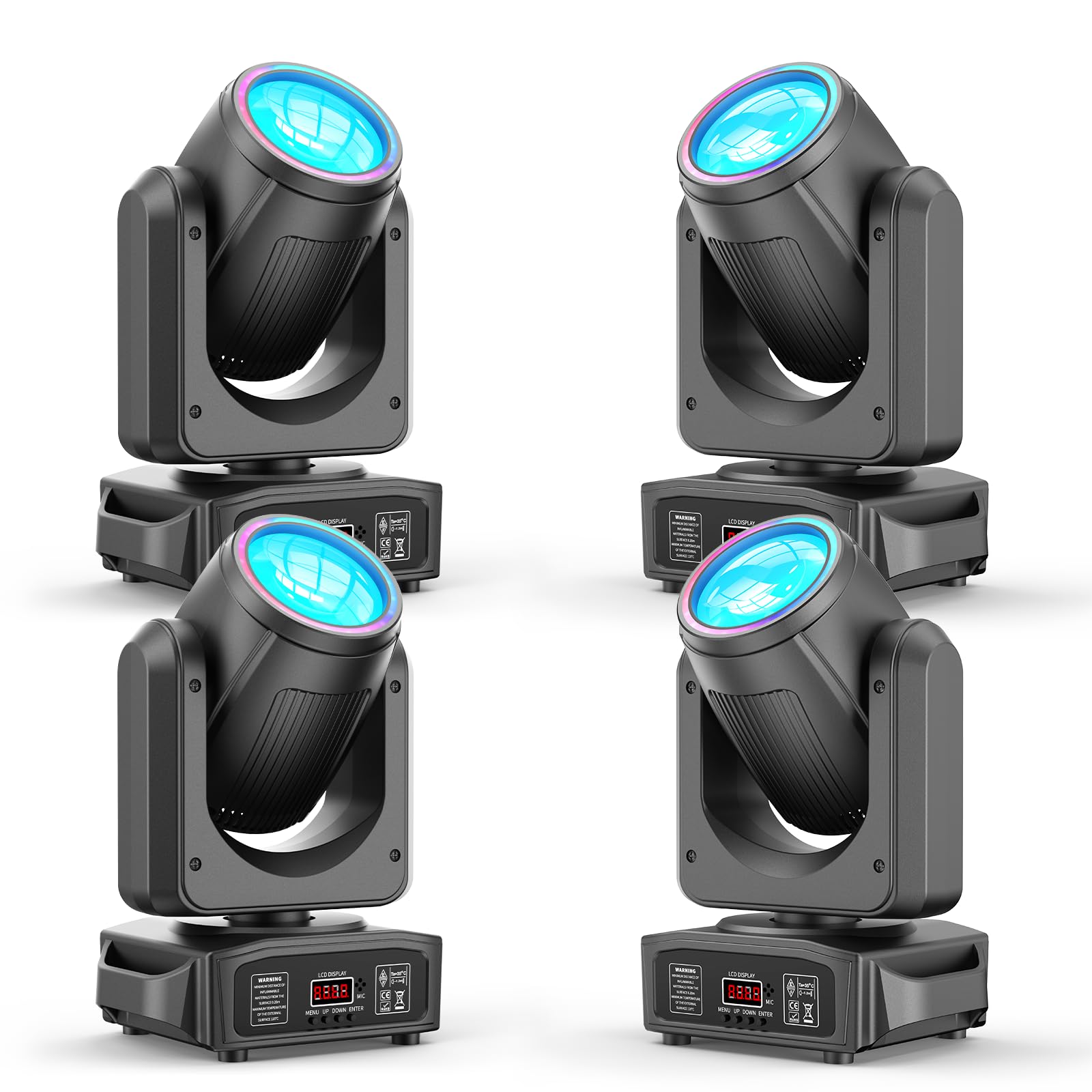 4PCS 150-W-Moving-Head-Scheinwerfer, Beam-/Spotlight-/Stroboskop-/Wash-Bühnenbeleuchtung mit 8 Gobos, 8 Farben, 18-Facetten-Prismen für Partys, Kneipen, Hochzeiten, Clubs und Karneval