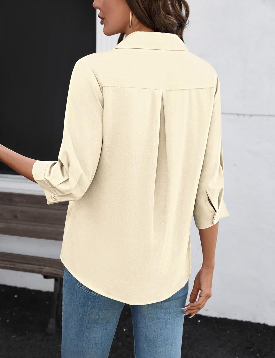 LOMON Womens 3/4 Sleeve Tops V Neck Cotton Linen Work Blouse Polo Shirts for Women Business Casual 2026 - Image 3