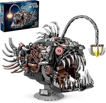 Mechanical Lantern Fish Building Block Set,Ocean Animals Decor Collection Toy Compatible with Lego Sets,Birthday Gift for Adults Girls and Boys 7-14 1038PCS with LED