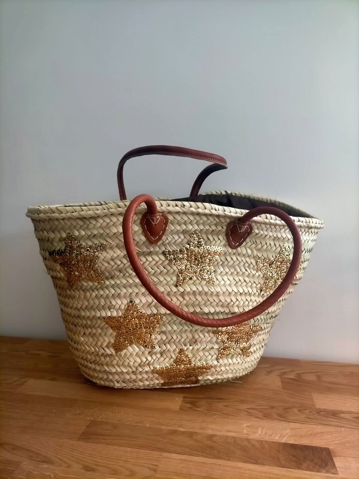 Generic Panier De Plage Paille Osier Sac Cabas Porté Épaule Bohème Or 55 X 35 X 25 Cm Femme