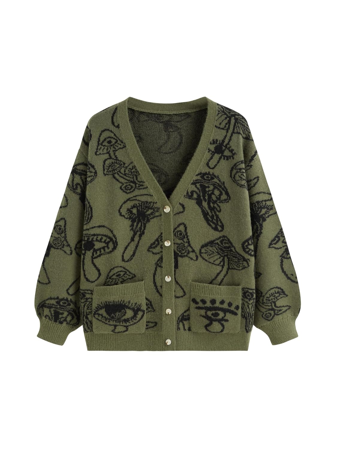 CIDER Knit V-Neck Mushroom Graphic Cardigan Curve Plus