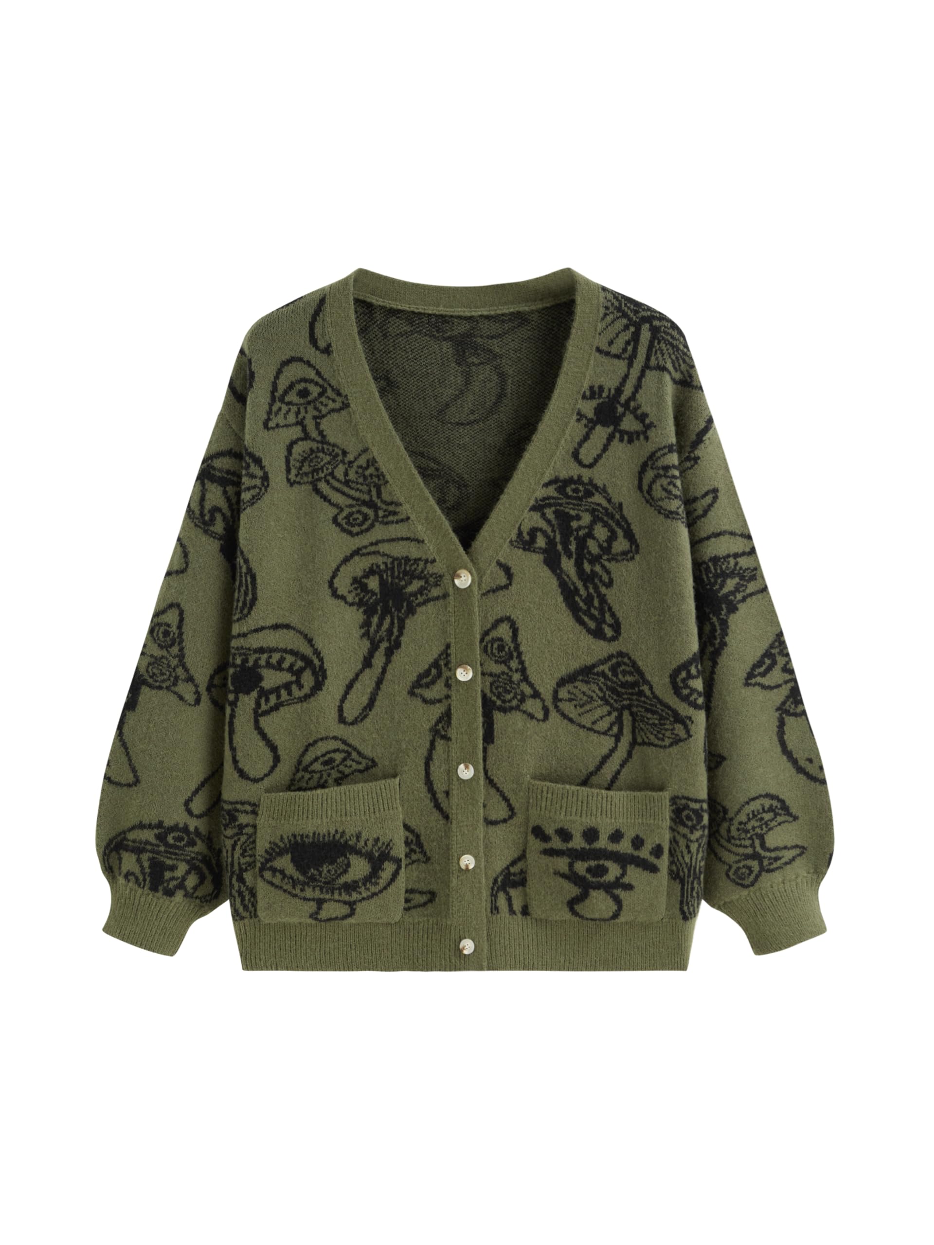 CIDER Knit V-Neck Mushroom Graphic Cardigan Curve Plus
