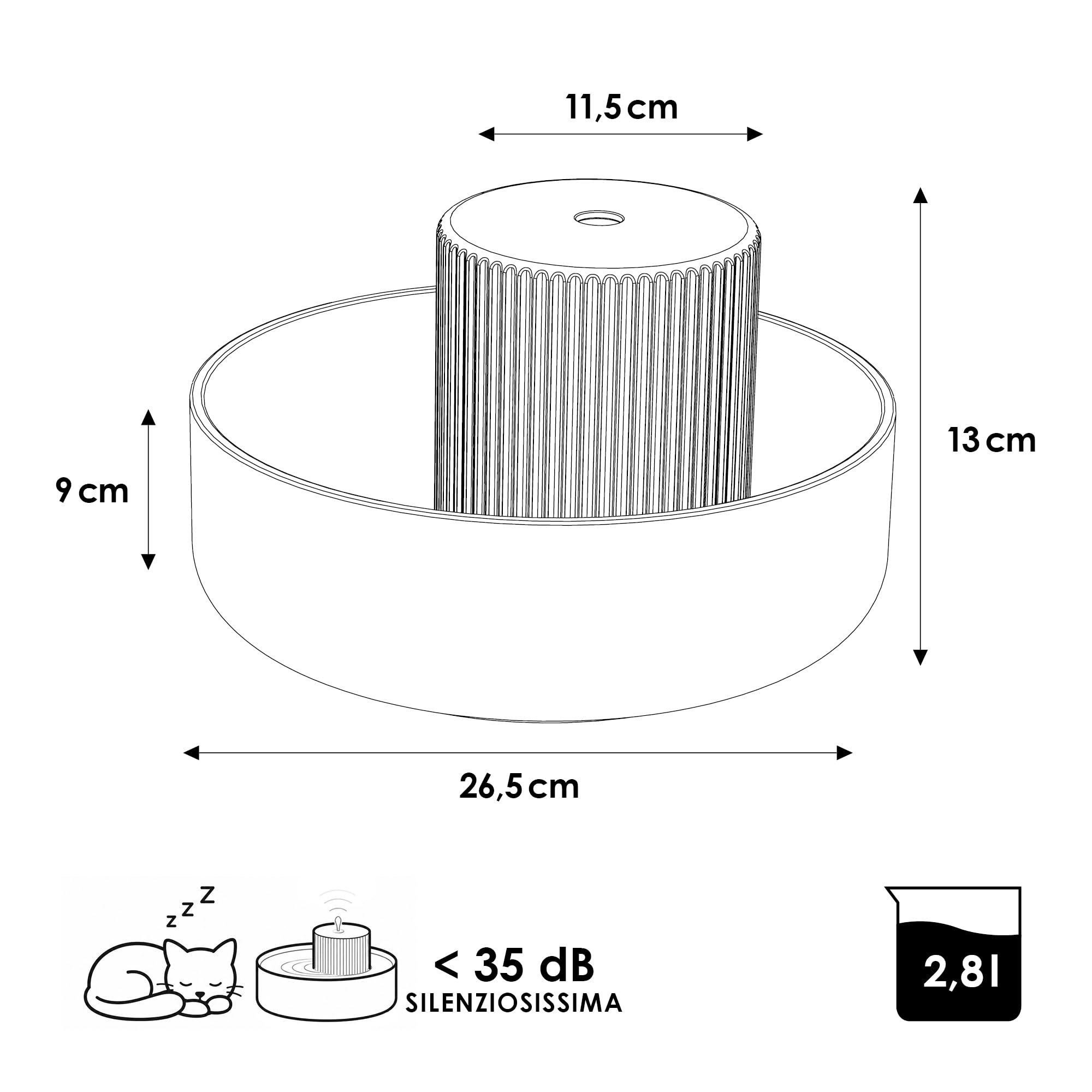 LucyBalu® Trevi Fontana per gatti in ceramica da 2.8 litri I Antracite