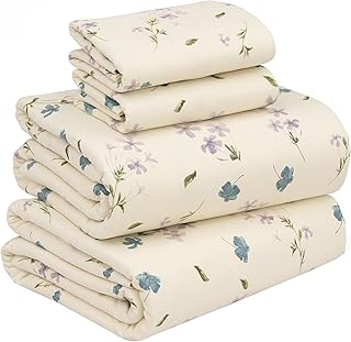 RUVANTI Flannel Sheets Queen Size - 100% Cotton Brushed Flannel Bed Sheet Sets - Deep Pockets 16 Inches (fits up to 18") - All Seasons Breathable & Super Soft - Warm & Cozy - 4 Pcs - Jasmine Cream