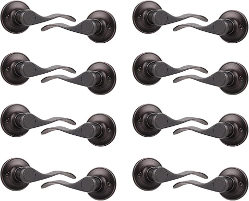 Miniatura 9 de Probrico Paquete de 12 manijas de puerta simuladas para mano izquierda y derecha, manija de puerta francesa estilo ondulado con acabado negro,