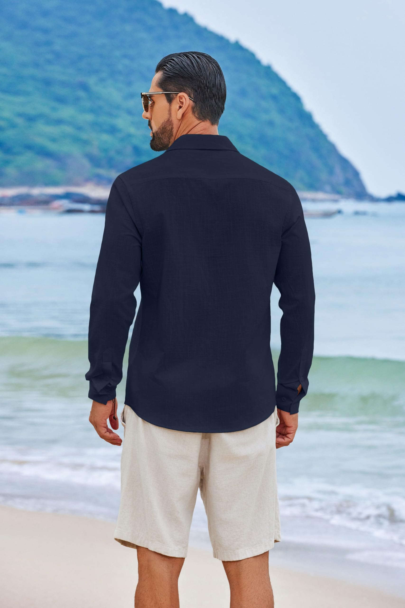 COOFANDY Camicia da Uomo a Maniche Lunghe in Cotone Camicia Casual Estiva Camicia da Spiaggia Leggera per Le Vacanze e i Matrimoni