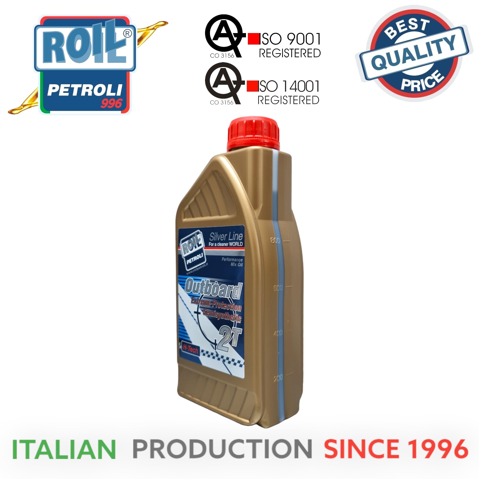 2 Litri di Roil Outboard 2T Blu TC-W3 - Olio con Tecnologia Sintetica - Formulato per Motori FUORIBORDO 2 Tempi con e Senza Miscelatore Automatico