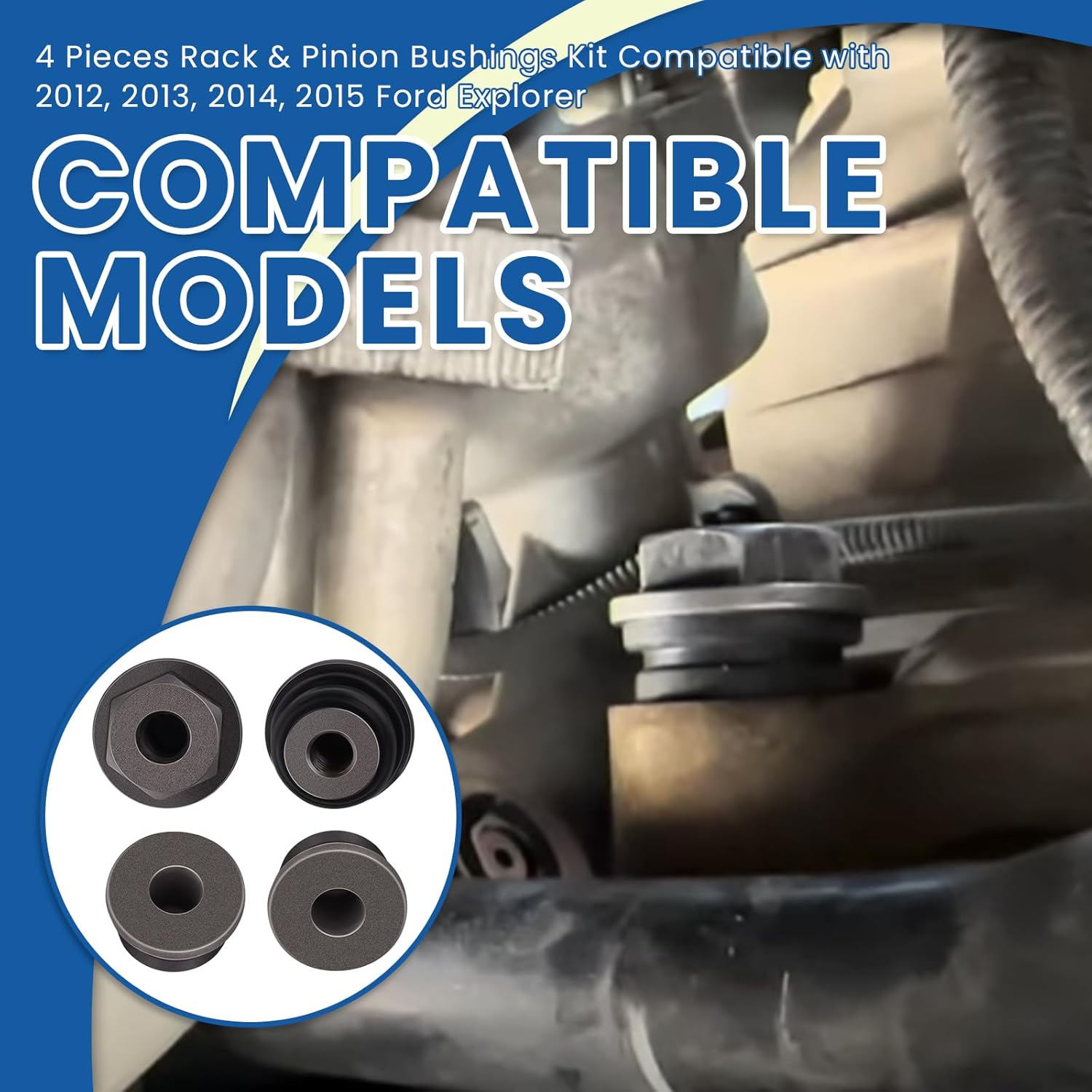 4 Pcs Rack & Pinion Bushings(left & right, upper & lower) Compatible with Ford Explorer 2012 2013 2014 2015