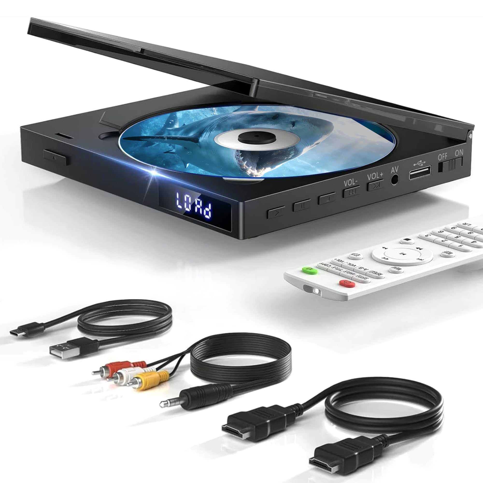 Mini-DVD-Player für TV, Multi-Regionen-DVD-Player USB, CD, MP3-Wiedergabe | 1080P HD Upscaling, Speicherwiedergabe, HDMI, RCA & AUX-Konnektivität, Einfache Fernbedienung