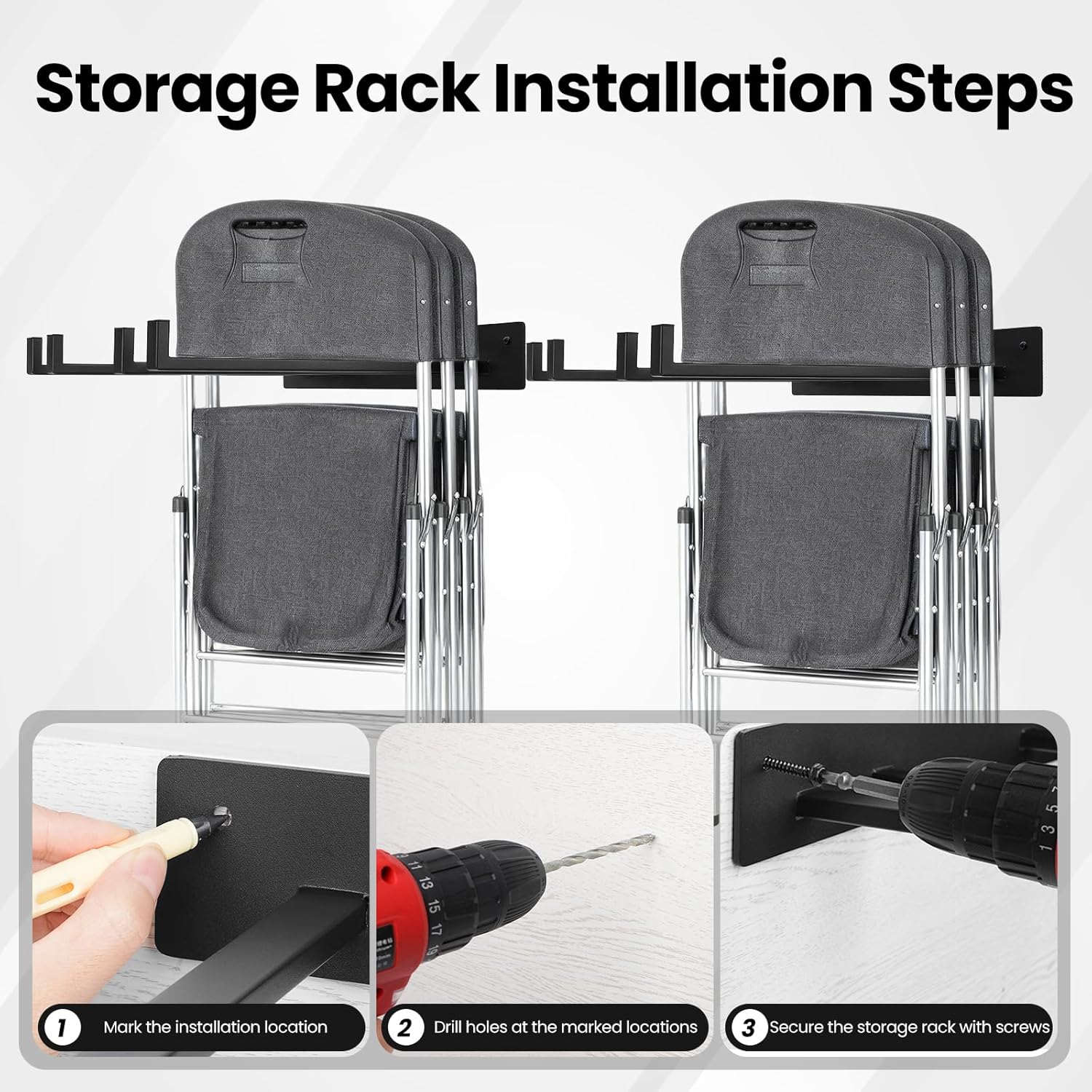 2 Pack Folding Chair Storage Rack,Folding Chair Rack,garage organizer wall mount,tool hangers for garage wall,Holds 240 lbs - Image 4