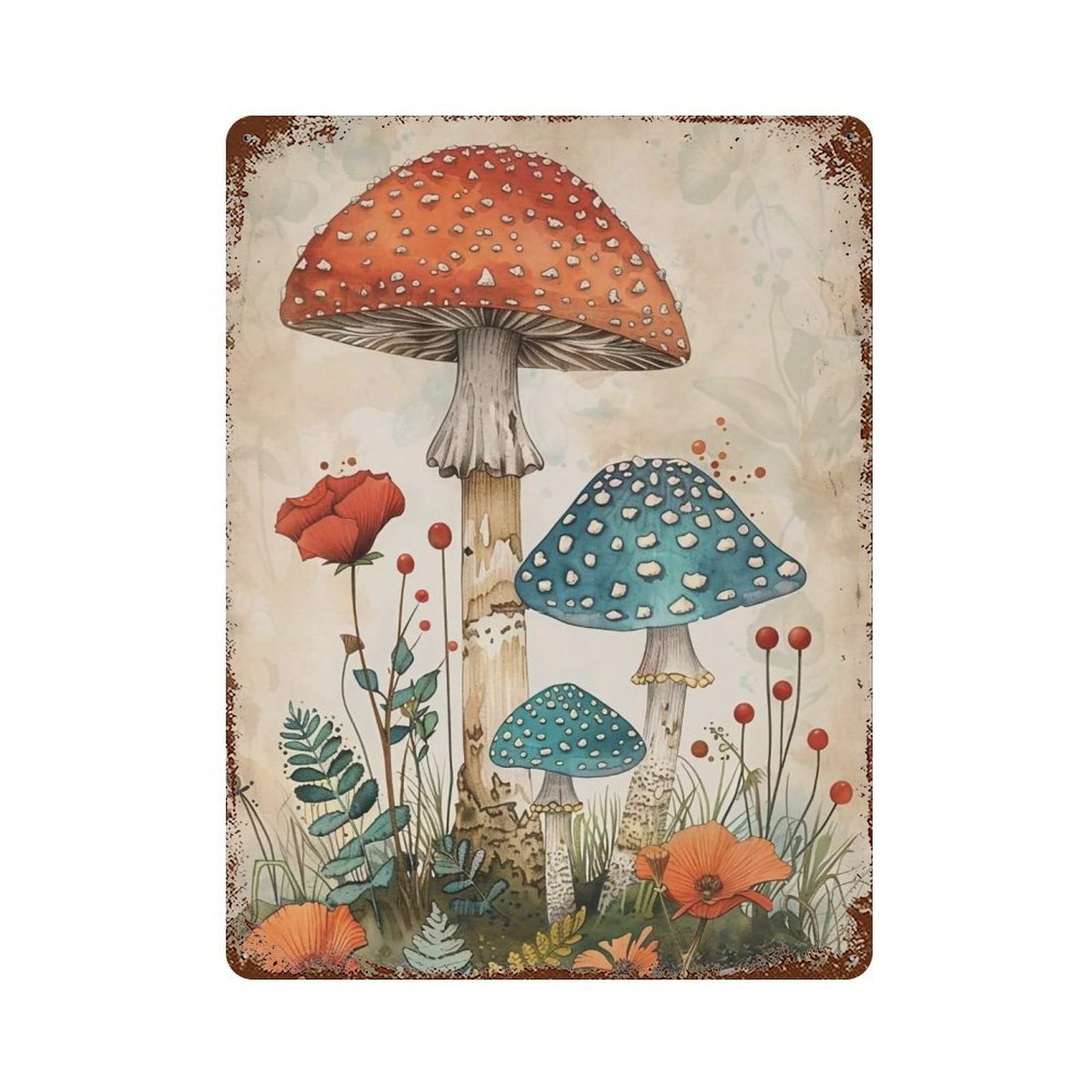 HDURYEYRYY Colorful Fantasy Mushroom Floral 01 Wall Retro Iron Vintage Art Metal Tin Sign Poster Modern Home Cofffee Club Art Bar Shop Decor 40x30cm
