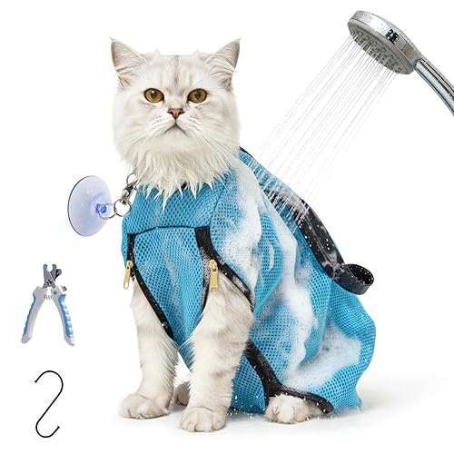Medium 6-12 lbs Blue Cat Bathing Bag - Double Fix