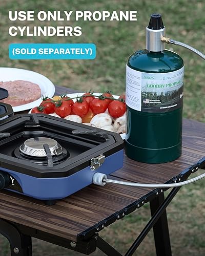 Miniatura 7 de Gonex Estufa de camping con plancha y rejillas de 2 quemadores, estufa de cocina plegable portátil con un total de 16,000 BTU, dos quemadores
