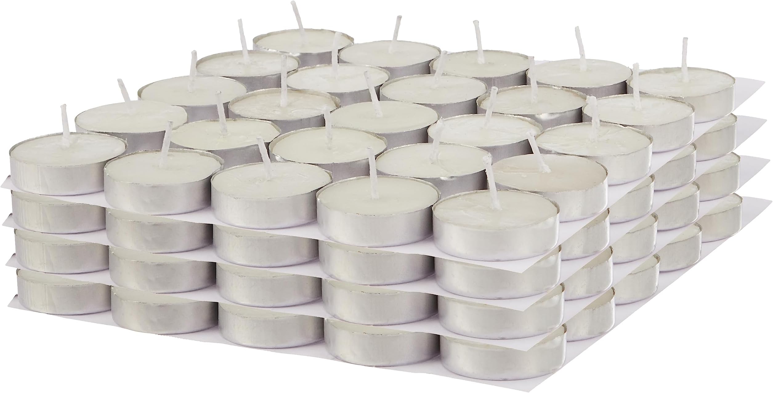 Amazon Brand - Solimo Wax Tealight Candles, 2-Hour Burn Time, Smokeless, No Residue (Set of 100, Unscented)