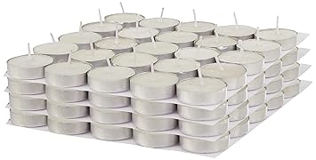 Amazon Brand - Solimo Wax Tealight Candles, 2-Hour Burn Time, Smokeless, No Residue (Set of 100, Unscented)