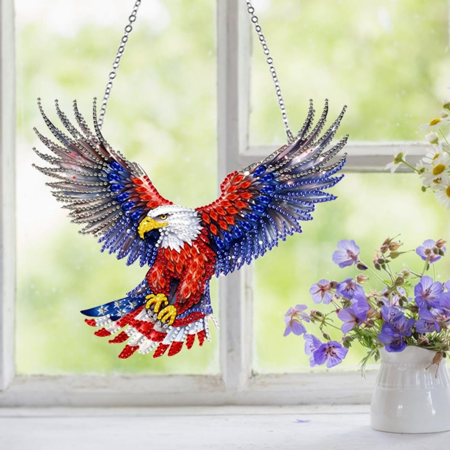Eagle Design DIY Diamond Art Painting Wreath Kits Special Shaped Rhinestone Diamond Art Window Pendants Home Garden Wall Hanging Kits (Single Side Point Drill)