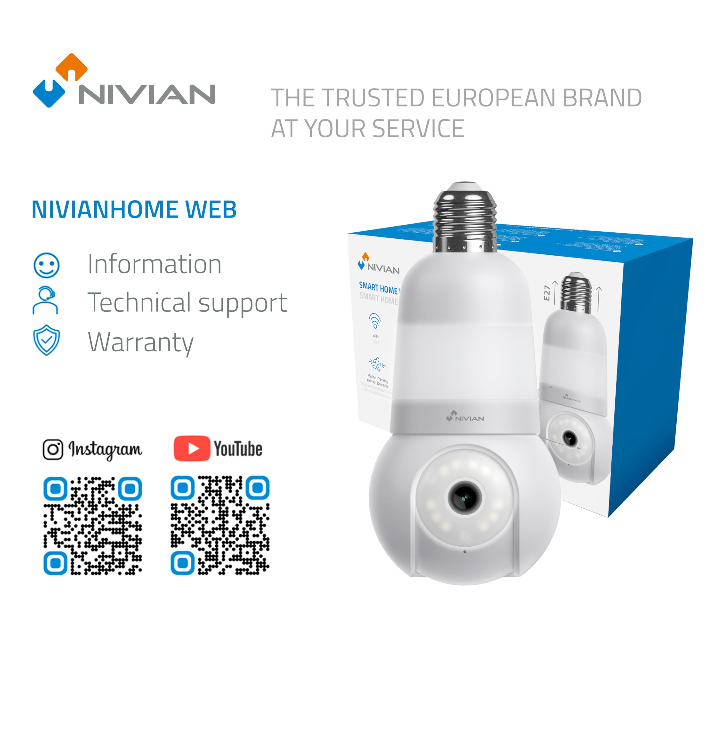 NIVIAN Cámara de vigilancia WiFi Tipo Bombilla E27 2K- Movimiento 360º con Audio, luz, Reconocimiento y Seguimiento de Humanos-Visión Nocturna, Compatible con Alexa, Google Home, Tuya App