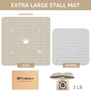OTHWAY Square Shower Mat, 27x 27 Extra Large Shower Mats for Inside Shower, TPE Anti Slip Shower Mat with Suction Cups Drain Holes, Machine Washable Shower Floor Mat (Brown)