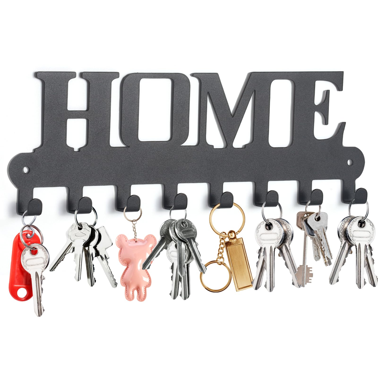 GENHH Schlüsselhaken Schwarz,Schlüsselbrett mit 8 Haken,Wandmontage für Schlafzimmer,Schlüsselhalter für Wand,Key Holder,Eingangsbereich,Wohnzimmer,Küche, Garderobe (Schwarz)